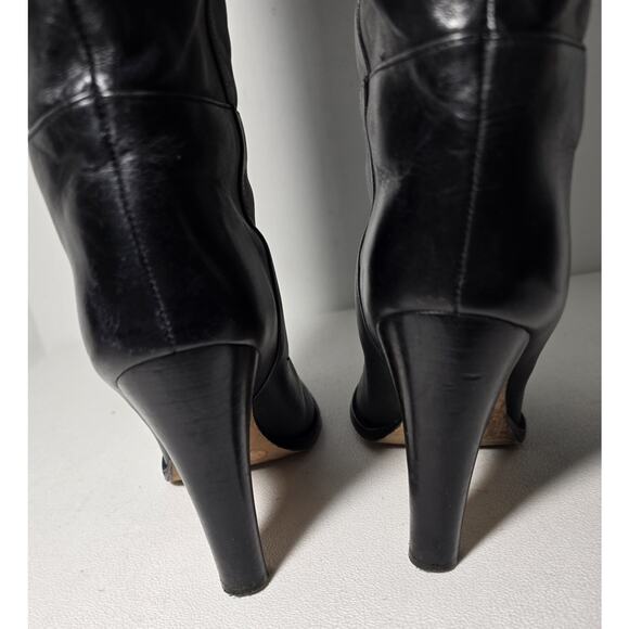 WOMANS BCBGMaxAzria Tall Black All Leather Boots Size US 9.5 B 4" Heel - Picture 8 of 11